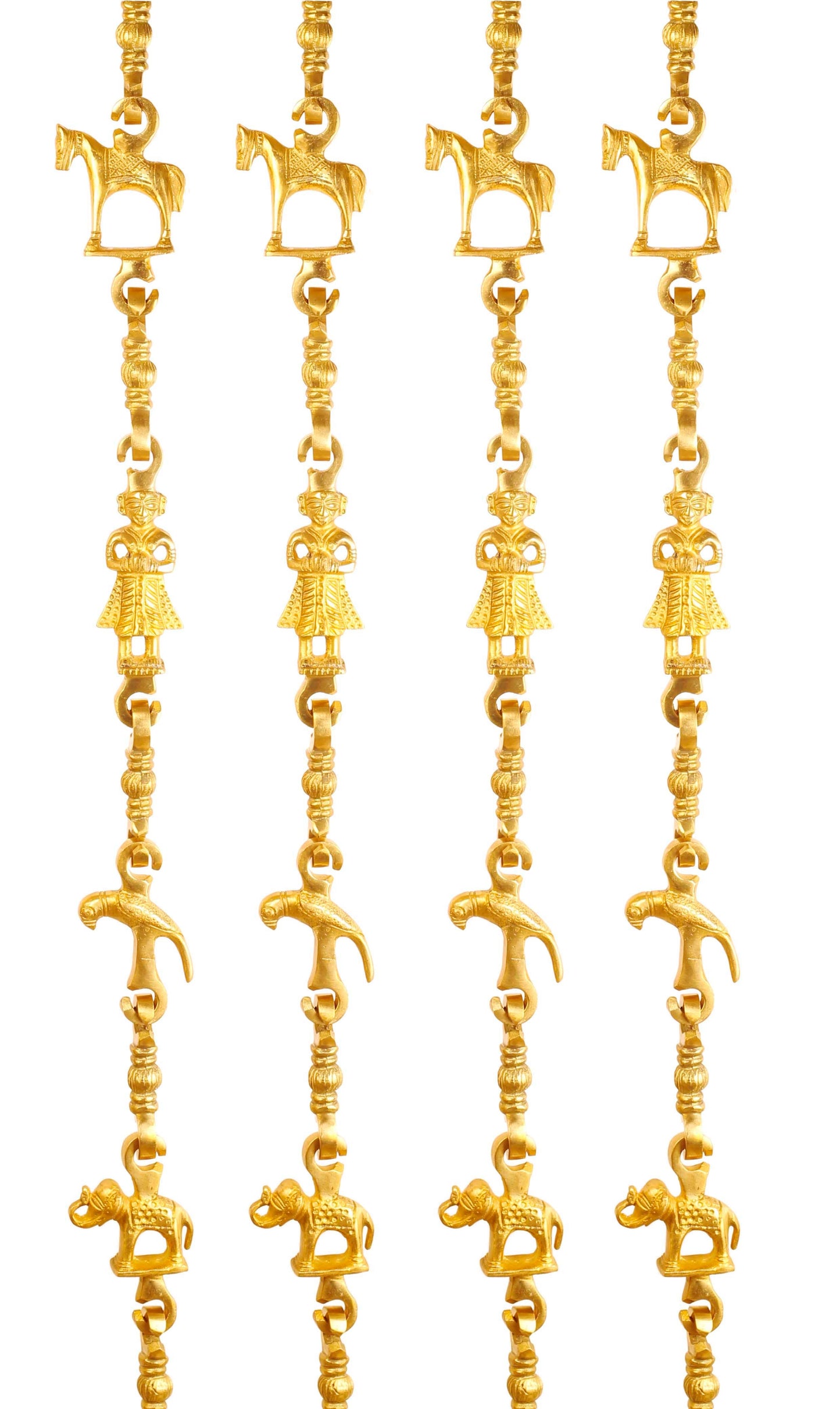 Brass Jhula Chain Horse, Men Guard, Parrot, Elephant,  Rudraksh Design, 189 cm Each, Set of 4