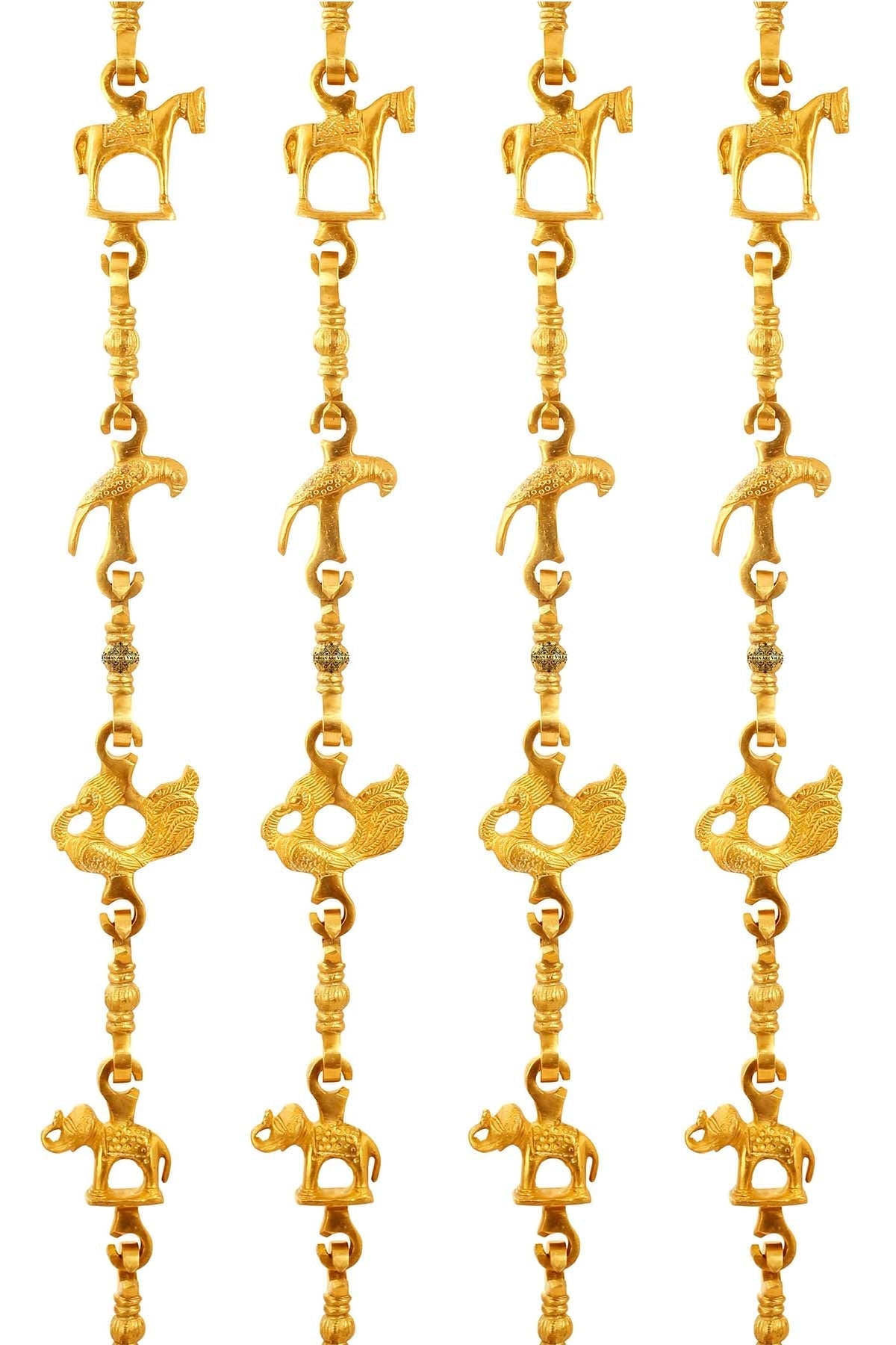 Brass Jhula Chain Horse, Parrot, Peacock, Elephant, Rudraksh Design, 189cm Each, Set of 4