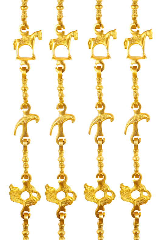 Brass Jhula Chain Horse, Parrot, Peacock with 3step Designer Chain 186.44 cm Each, Set of 4