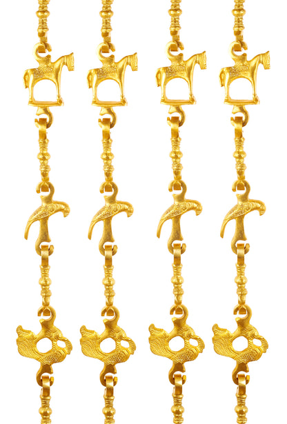 Brass Jhula Chain Horse, Parrot, Peacock with 3step Designer Chain 186.44 cm Each, Set of 4