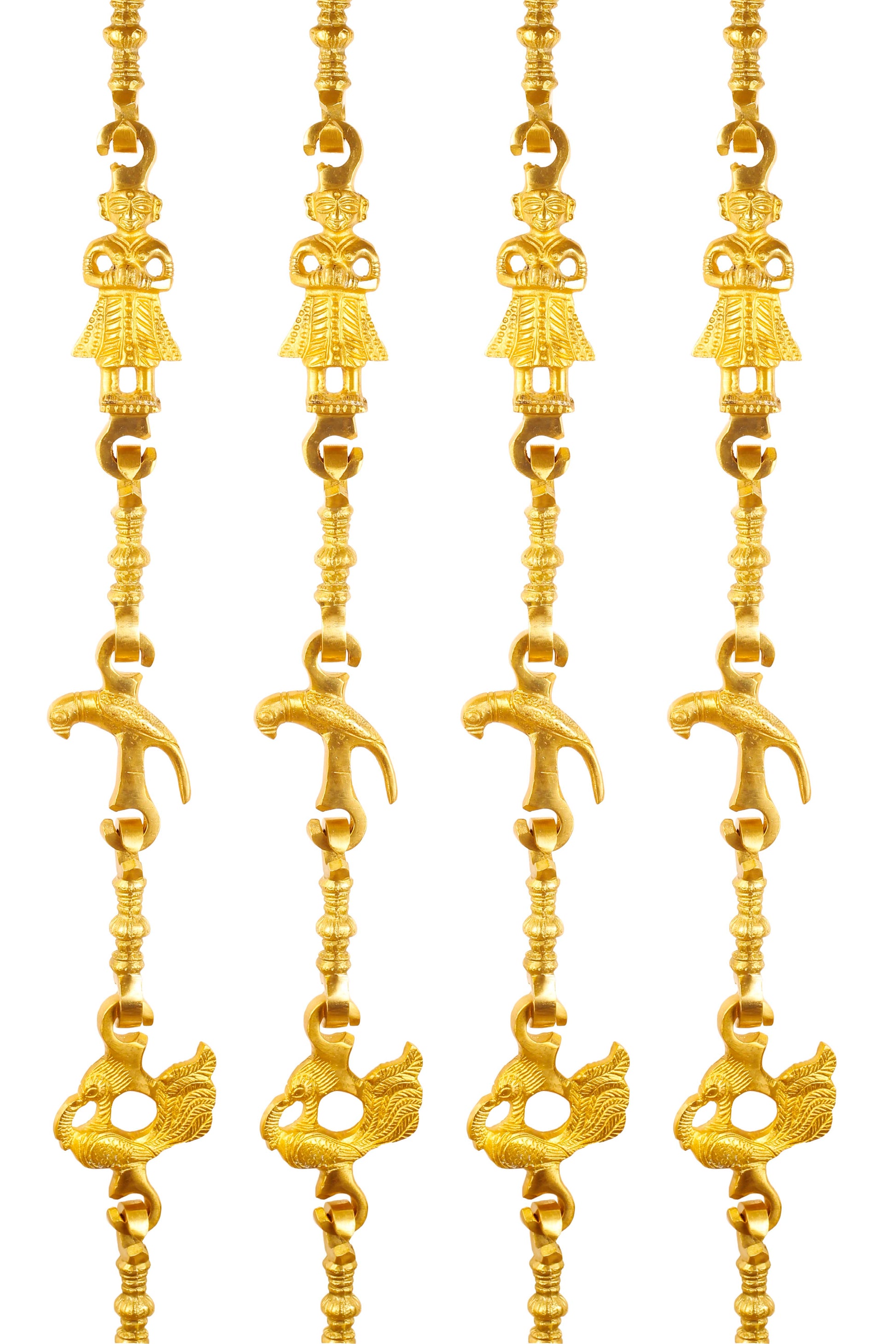 Brass Jhula Chain Men Guard, Parrot, Peacock with 3 step Designer Chain 191.26 cm Each, Set of 4