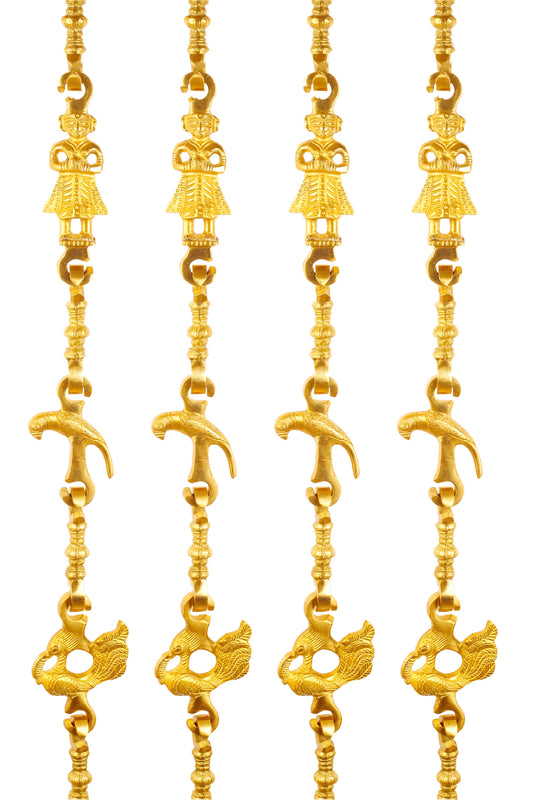 Brass Jhula Chain Men Guard, Parrot, Peacock with 3 step Designer Chain 191.26 cm Each, Set of 4