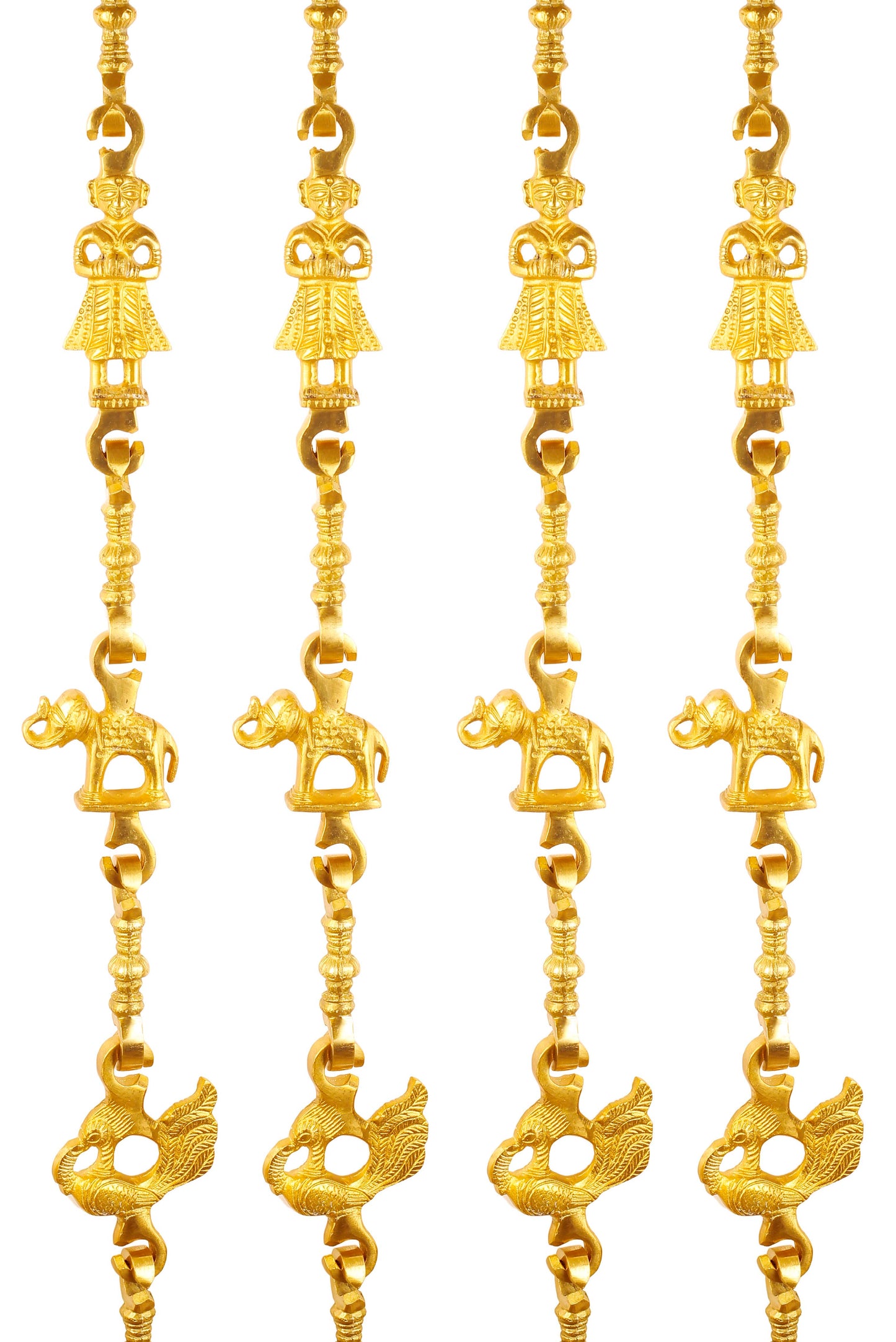 Brass Jhula Chain Men Guard, Elephant, Peacock with 3 step Designer Chain 191.26 cm Each, Set of 4