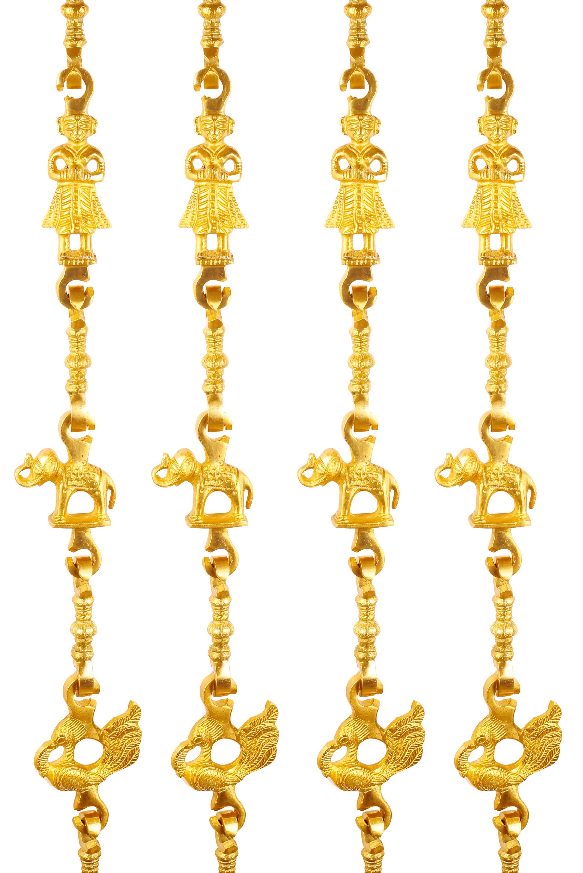 Brass Jhula Chain Men Guard, Elephant, Peacock with 3 step Designer Chain 191.26 cm Each, Set of 4