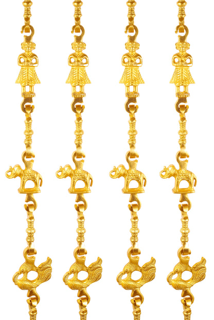 Brass Jhula Chain Men Guard, Elephant, Peacock with 3 step Designer Chain 191.26 cm Each, Set of 4