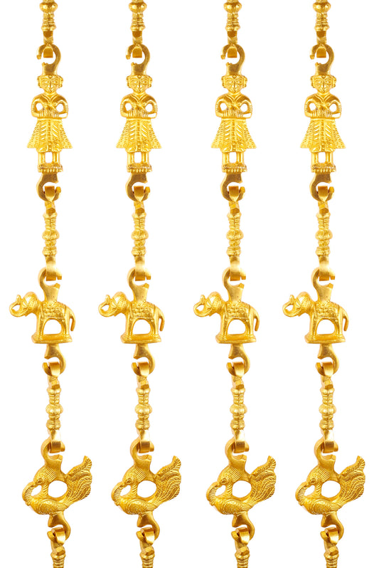 Brass Jhula Chain Men Guard, Elephant, Peacock with 3 step Designer Chain 191.26 cm Each, Set of 4
