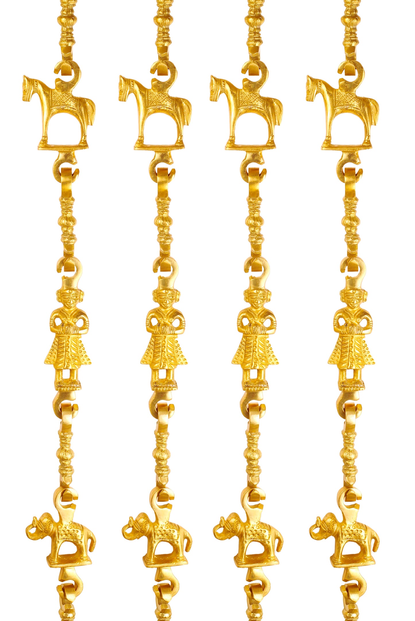 Brass Swing Jhula Chain | Design - Horse-Men Guard-Elephant | Indoor Hanging Link  | Gold | Set of 4