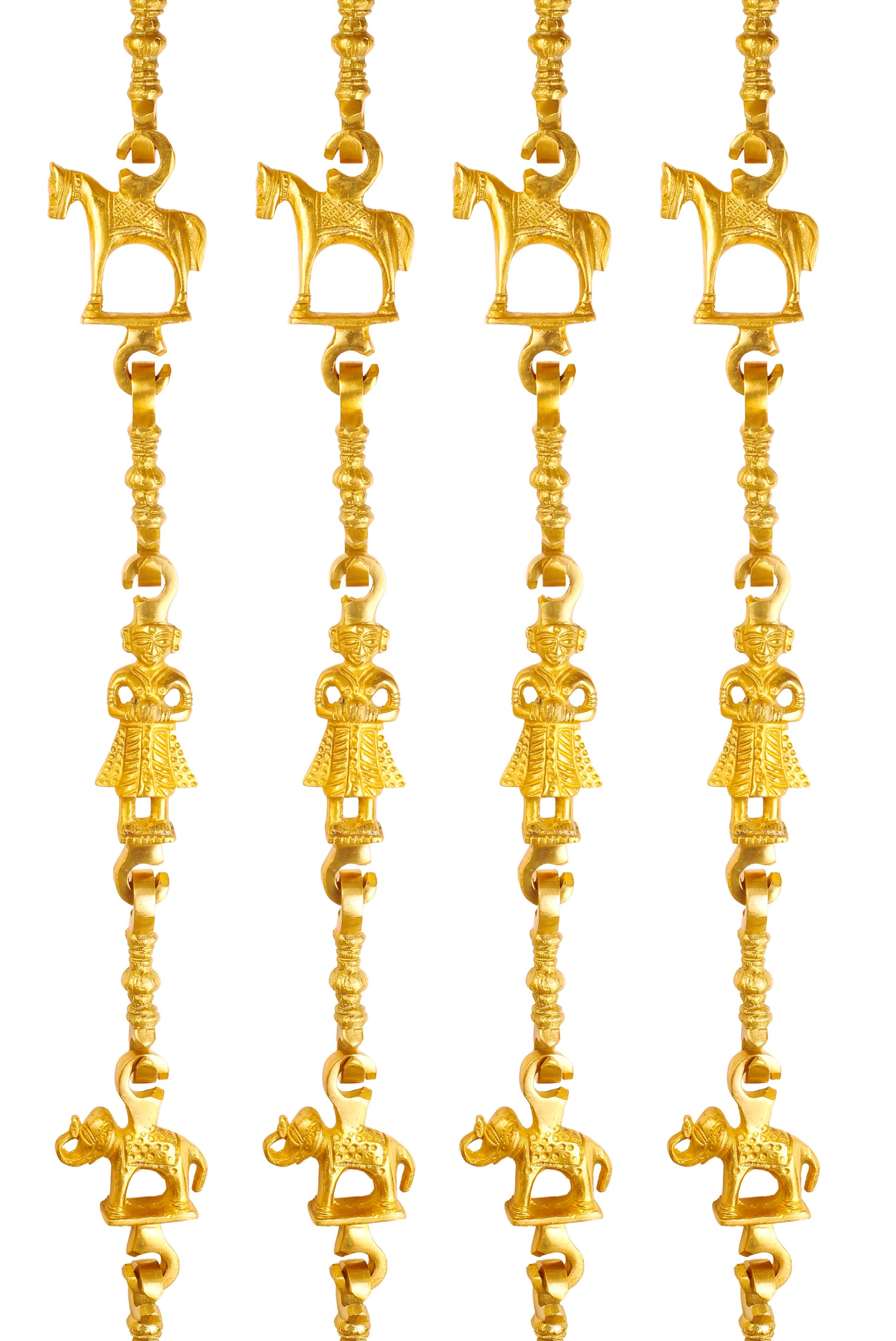 Brass Swing Jhula Chain | Design - Horse-Men Guard-Elephant | Indoor Hanging Link  | Gold | Set of 4