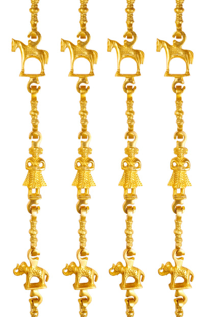 Brass Swing Jhula Chain | Design - Horse-Men Guard-Elephant | Indoor Hanging Link  | Gold | Set of 4