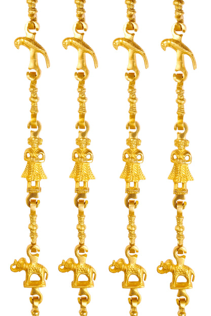 Pure Brass Swing Jhula Chain | Design:- Parrot-Men Guard-Elephant | Indoor Hanging Link | Approx 192.79 cm Each | Gold | Set of 4