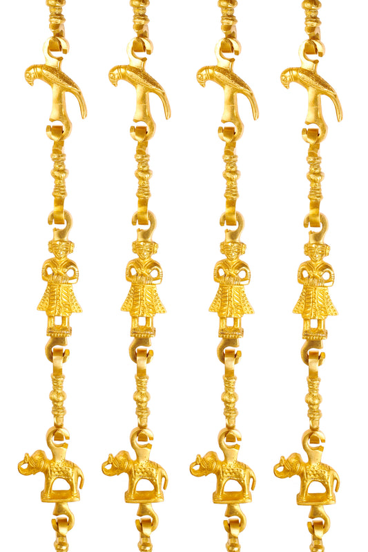 Pure Brass Swing Jhula Chain | Design:- Parrot-Men Guard-Elephant | Indoor Hanging Link | Approx 192.79 cm Each | Gold | Set of 4