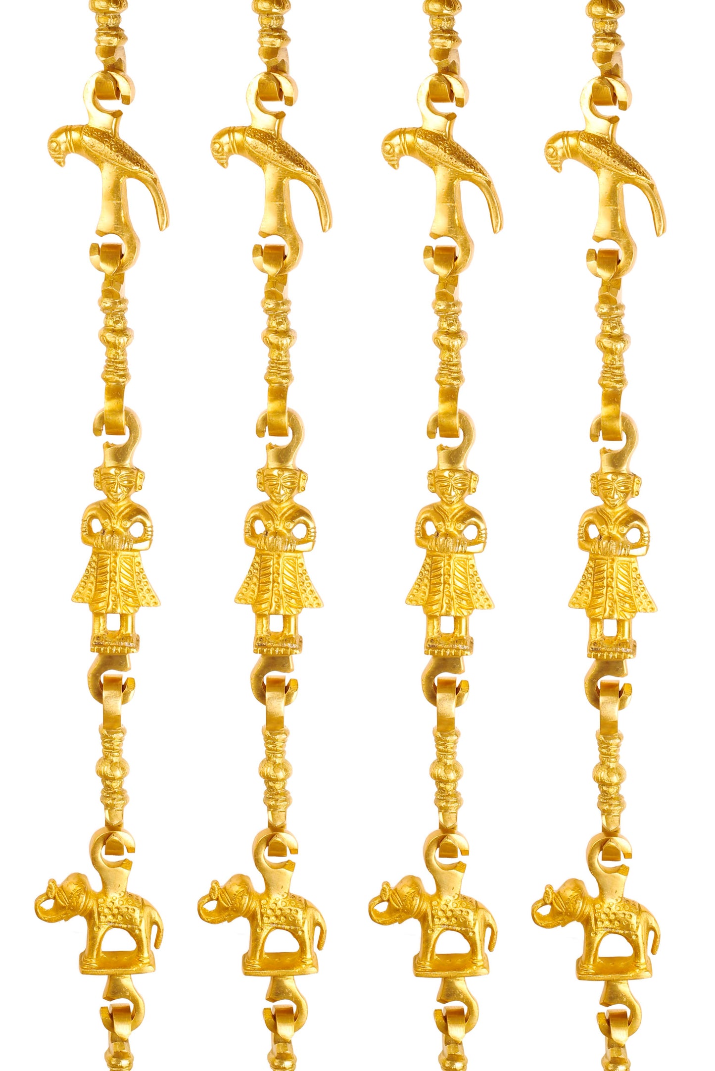 Pure Brass Swing Jhula Chain | Design:- Parrot-Men Guard-Elephant | Indoor Hanging Link | Approx 192.79 cm Each | Gold | Set of 4
