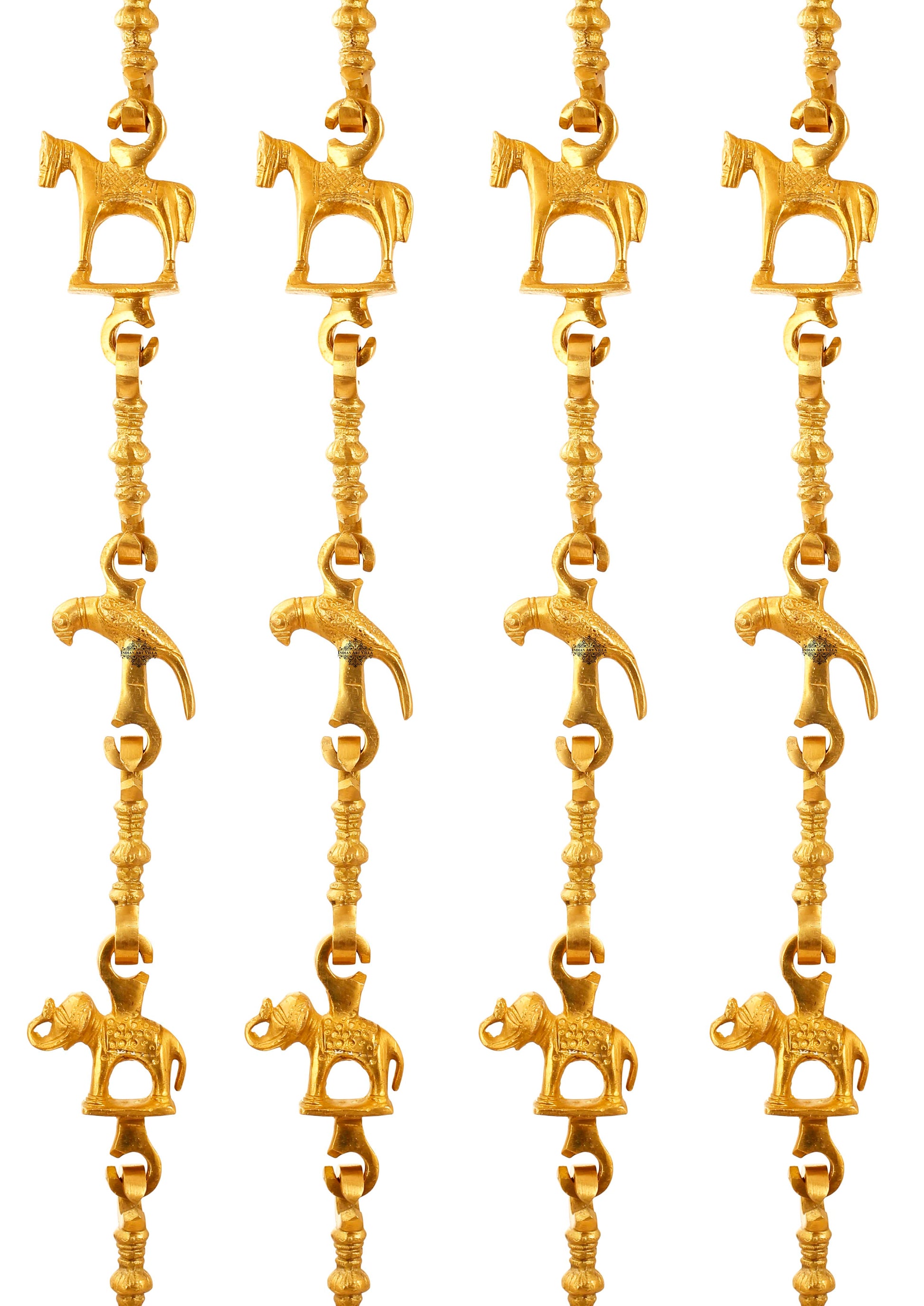 Brass Jhula Chain Horse, Parrot, Elephant with 3 step Designer Chain 187.96 cm Each, Set of 4