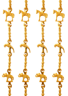 Brass Jhula Chain Horse, Parrot, Elephant with 3 step Designer Chain 187.96 cm Each, Set of 4
