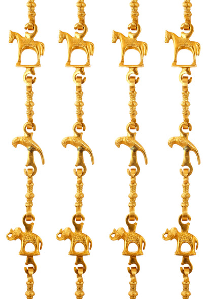 Brass Jhula Chain Horse, Parrot, Elephant with 3 step Designer Chain 187.96 cm Each, Set of 4