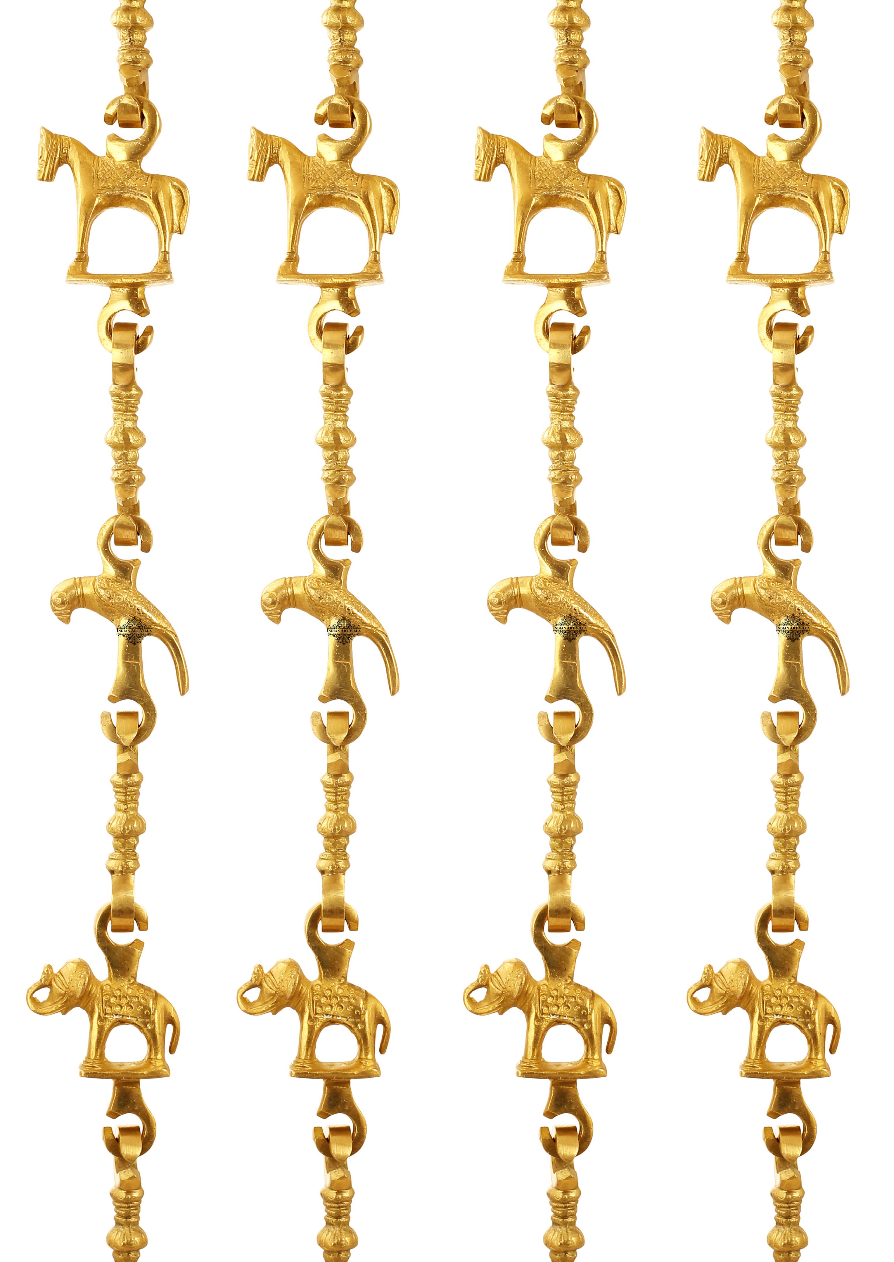 Brass Jhula Chain Horse, Parrot, Elephant with 3 step Designer Chain 187.96 cm Each, Set of 4