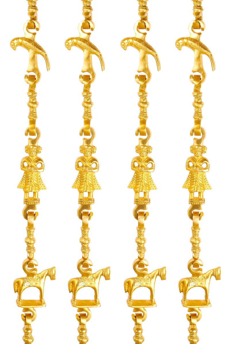 Pure Brass Jhula Chain Parrot, Men Guard, Horse with 3 step Designer Chain 192.79 cm Each, Set of 4
