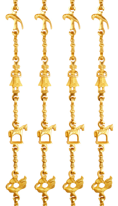 Brass Jhula Chain Parrot, Men Guard, Horse, Peacock with 3 step Designer Chain 193.29 cm Each, Set of 4