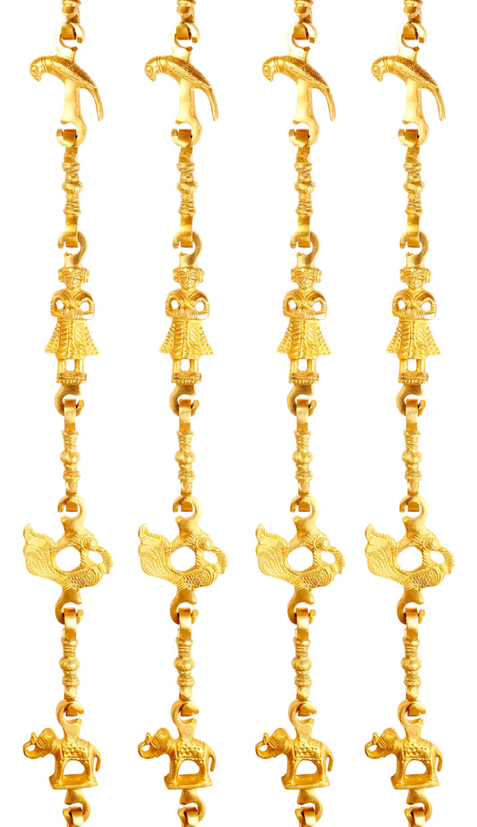 Brass Jhula Chain Parrot, Men Guard, Peacock, Elephant With 3 step Designer Chain 193.29 cm Each, Set of 4