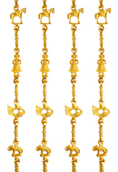 Brass Jhula Chain Horse, Men Guard, Peacock, Elephant With 3 step Designer Chain 193.29 cm Each, Set of 4