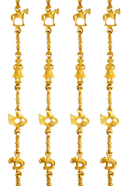 Brass Jhula Chain Horse, Men Guard, Peacock, Elephant With 3 step Designer Chain 193.29 cm Each, Set of 4