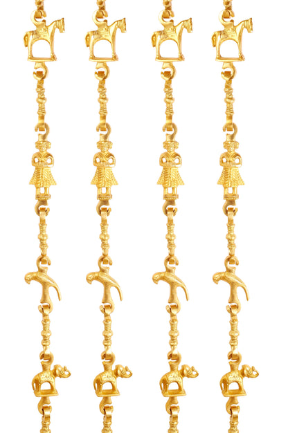 Brass Jhula Chain Horse, Men Guard, Parrot, Elephant With 3 step Designer Chain 194.82 cm Each, Set of 4