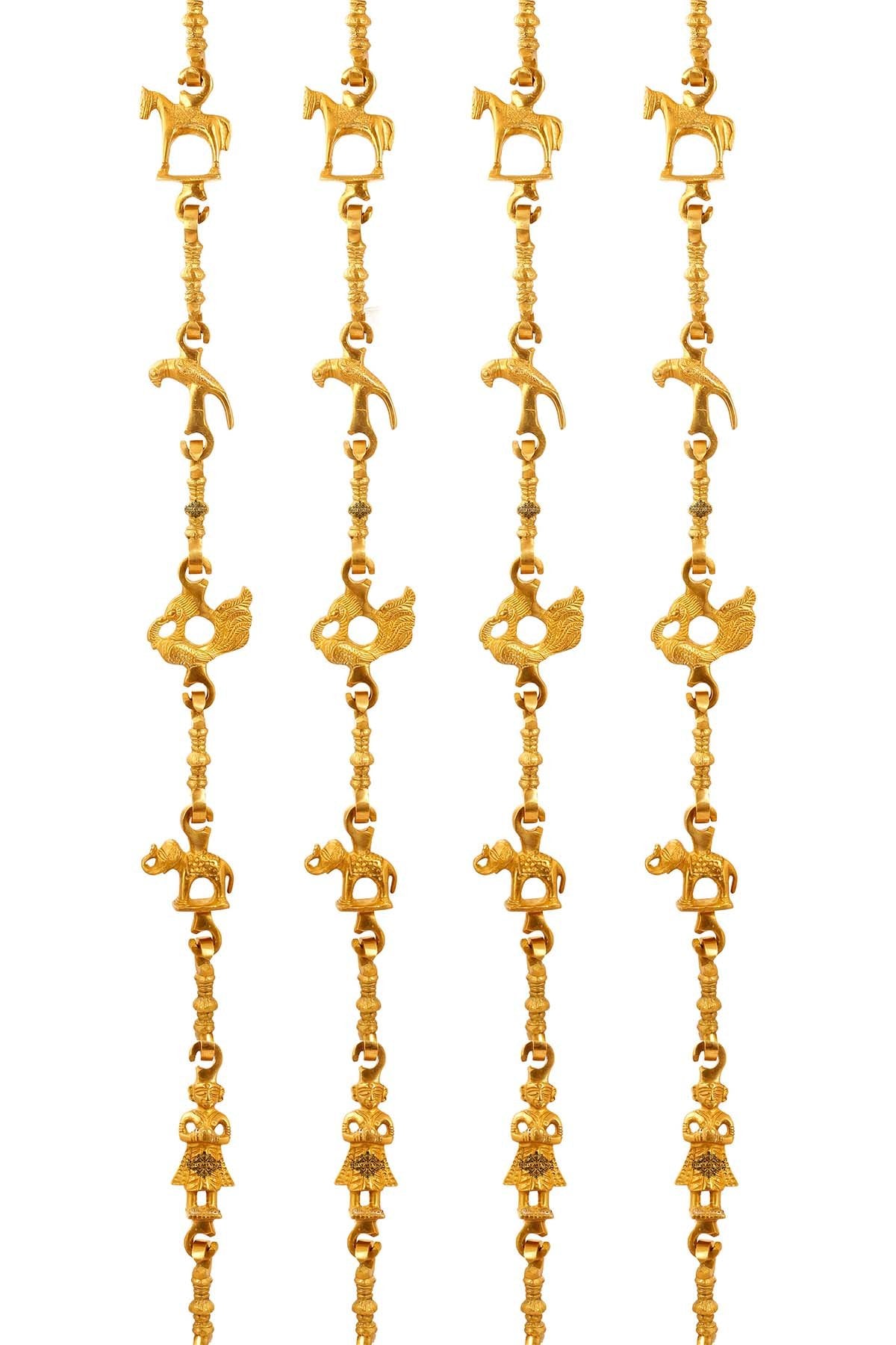 Brass Jhula Chain Horse, Parrot, Peacock, Men Guard, Elephant With 3 step Designer Chain 195 Cm Each, Set of 4