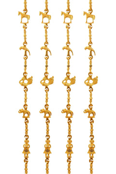 Brass Jhula Chain Horse, Parrot, Peacock, Men Guard, Elephant With 3 step Designer Chain 195 Cm Each, Set of 4