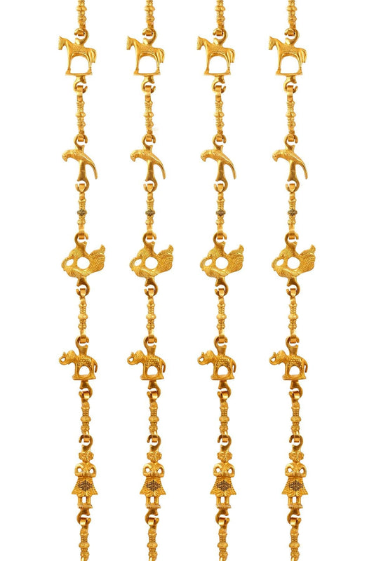 Brass Jhula Chain Horse, Parrot, Peacock, Men Guard, Elephant With 3 step Designer Chain 195 Cm Each, Set of 4