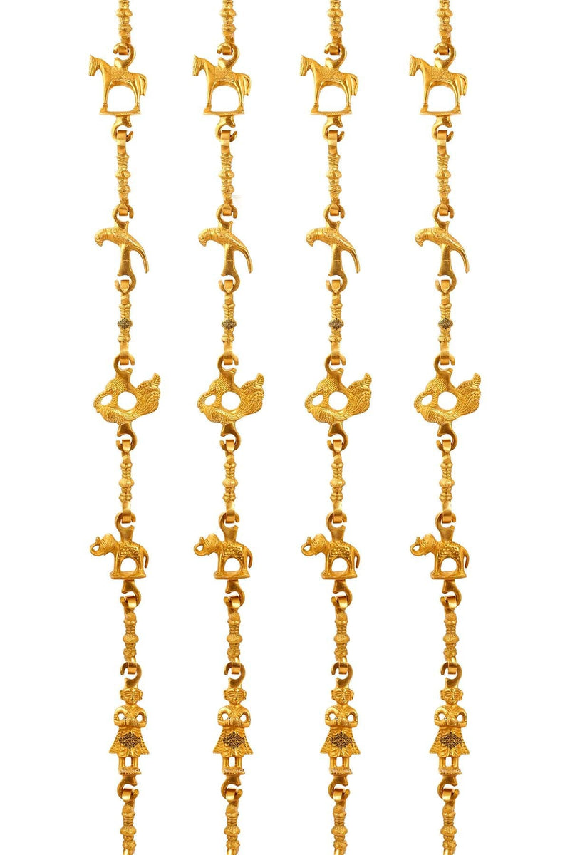 Brass Jhula Chain Horse, Parrot, Peacock, Men Guard, Elephant With 3 step Designer Chain 195 Cm Each, Set of 4