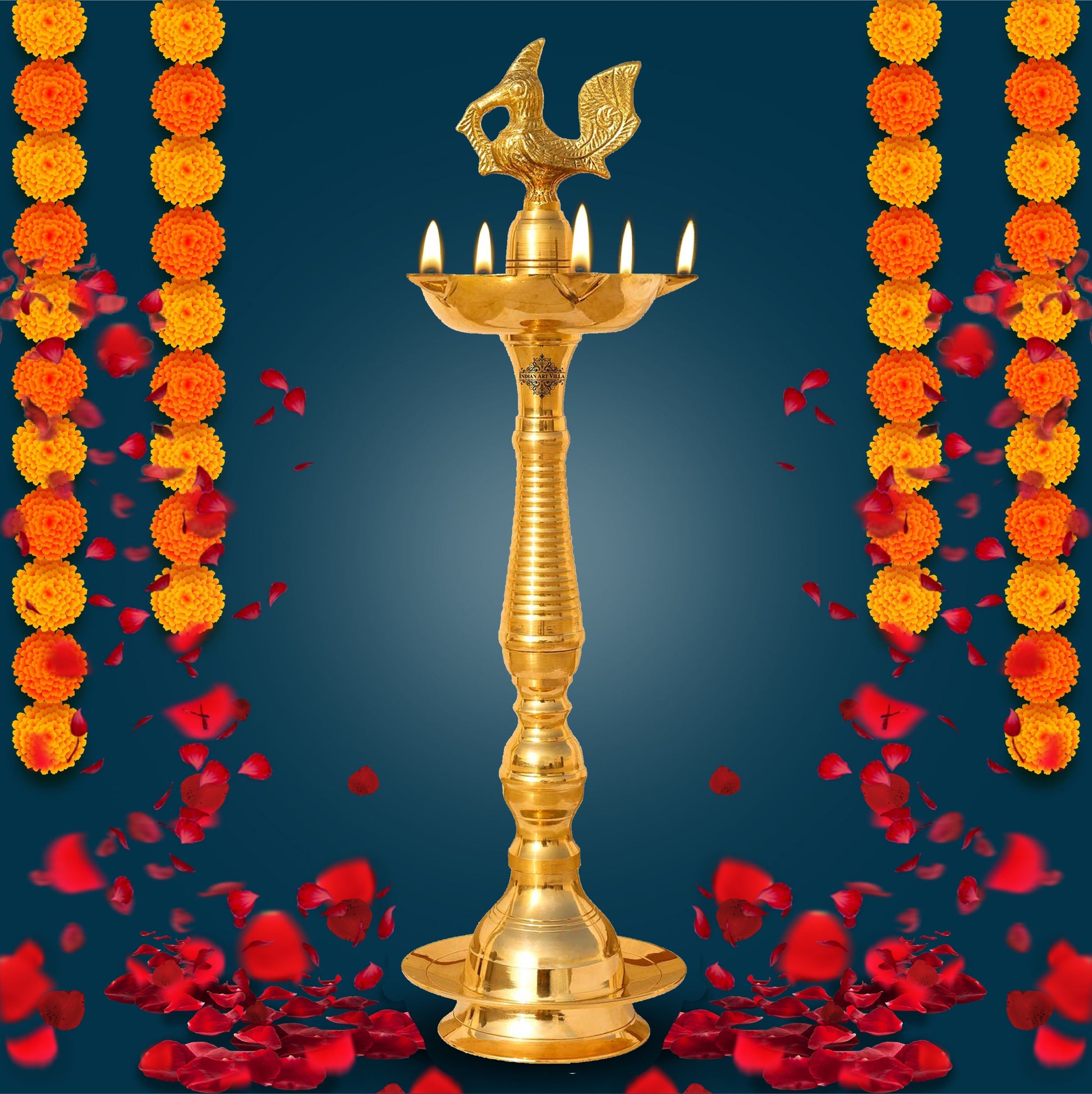 Pure Brass Stand/Pillar Diya/Deepak/Lamp/Lantern With Bird Design, Pooja, Home Decor & Diwali Gift Item