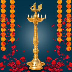 Pure Brass Stand/Pillar Diya/Deepak/Lamp/Lantern With Bird Design, Pooja, Home Decor & Diwali Gift Item