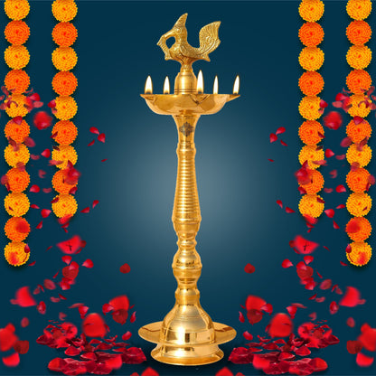 Pure Brass Stand/Pillar Diya/Deepak/Lamp/Lantern With Bird Design, Pooja, Home Decor & Diwali Gift Item