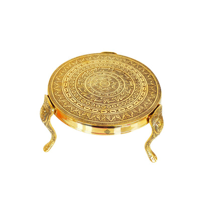Handmade Brass Nakasi 3 Step Round Chowki, Poojan Temple Home