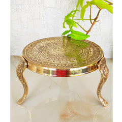 Handmade Brass Nakasi 3 Step Round Chowki, Poojan Temple Home