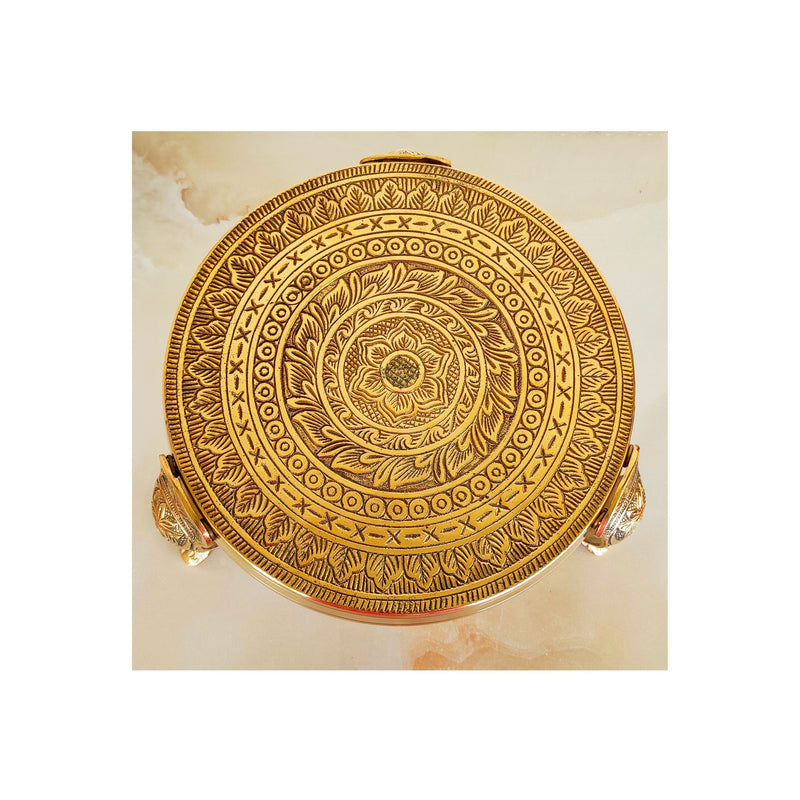 Handmade Brass Nakasi 3 Step Round Chowki, Poojan Temple Home