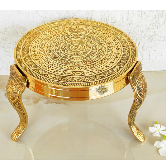 Handmade Brass Nakasi 3 Step Round Chowki, Poojan Temple Home