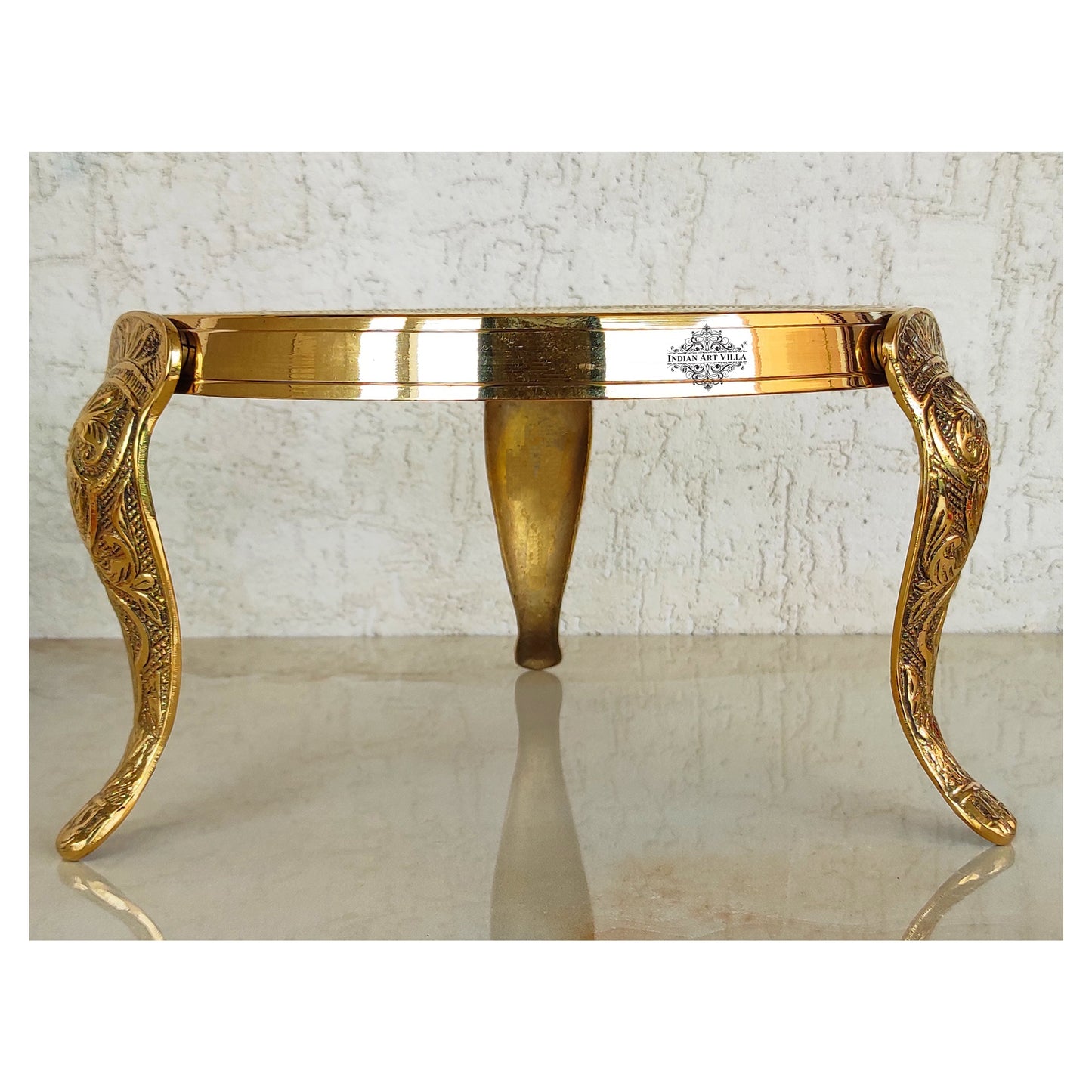 Handmade Brass Nakasi 3 Step Round Chowki, Poojan Temple Home