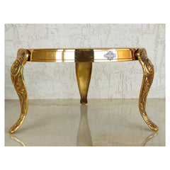 Handmade Brass Nakasi 3 Step Round Chowki, Poojan Temple Home