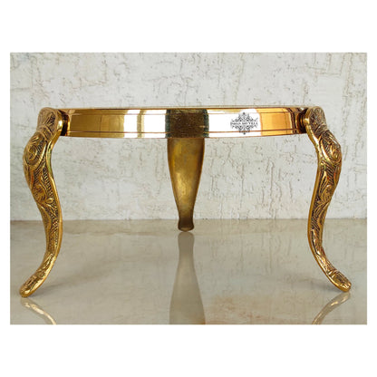 Handmade Brass Nakasi 3 Step Round Chowki, Poojan Temple Home