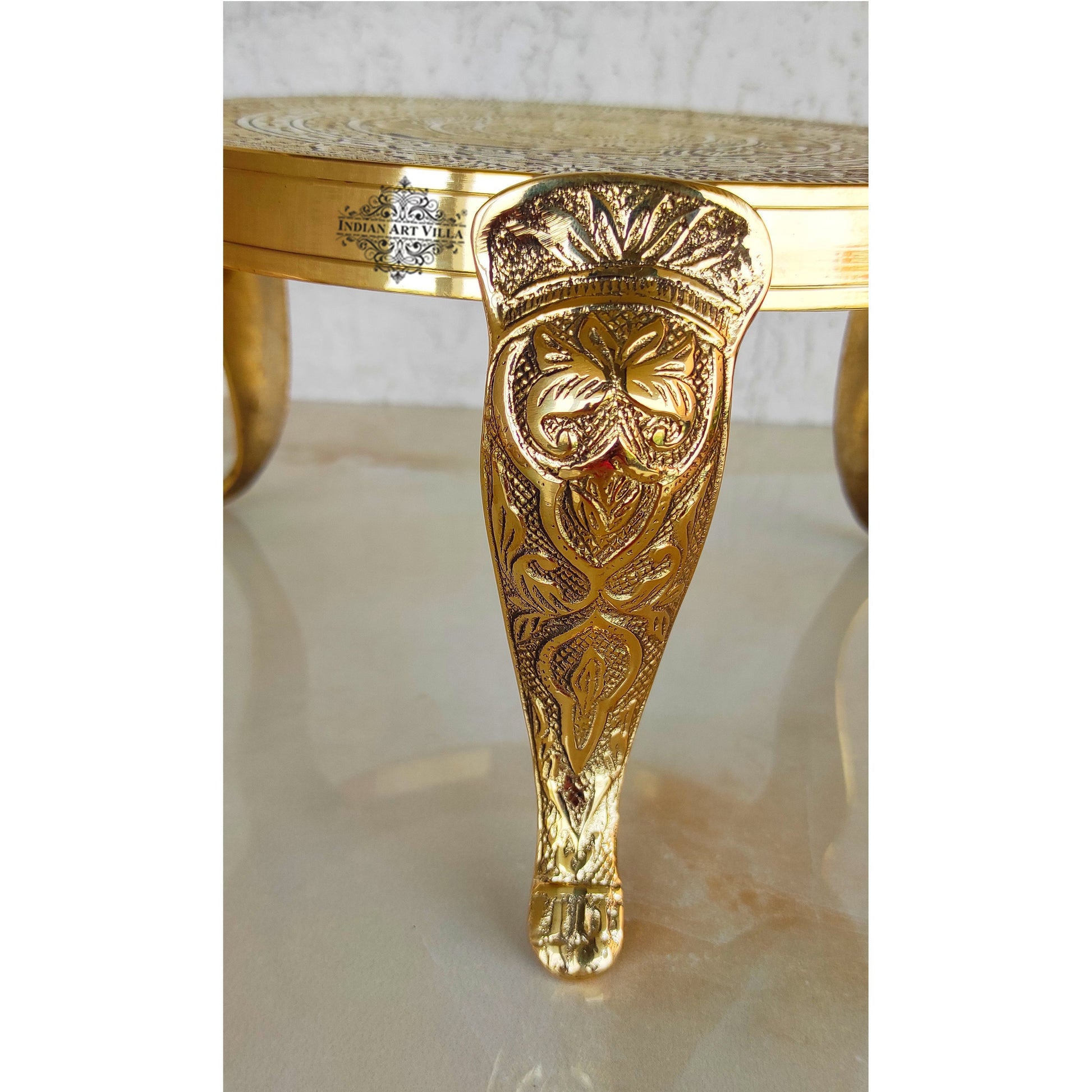 Handmade Brass Nakasi 3 Step Round Chowki, Poojan Temple Home