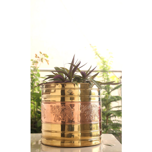 Brass Embossed Design Home Decor Planter, Home décor, Planting