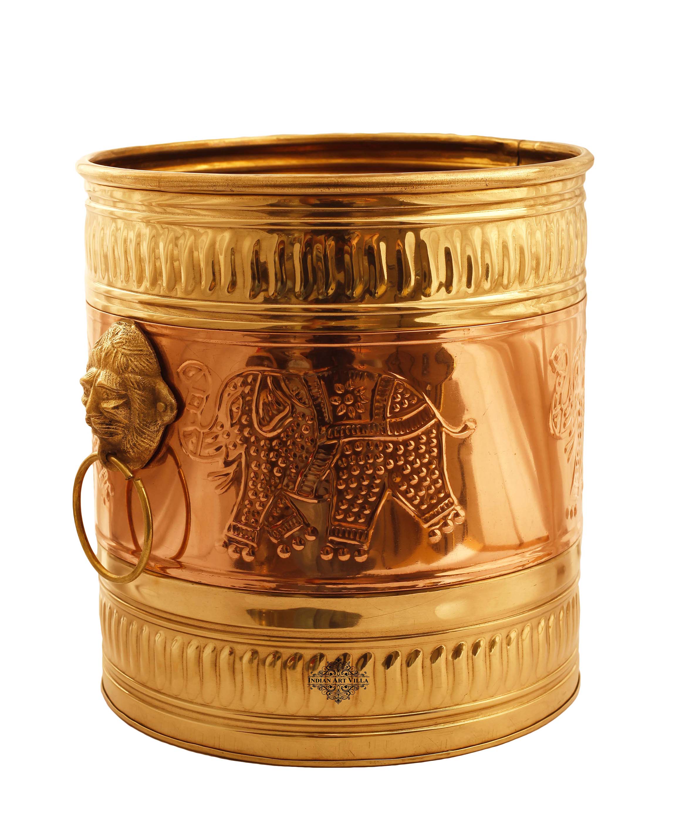 Handmade Pure Brass Planter Embossed With Handle- 25.40 cmX22.86 cm
