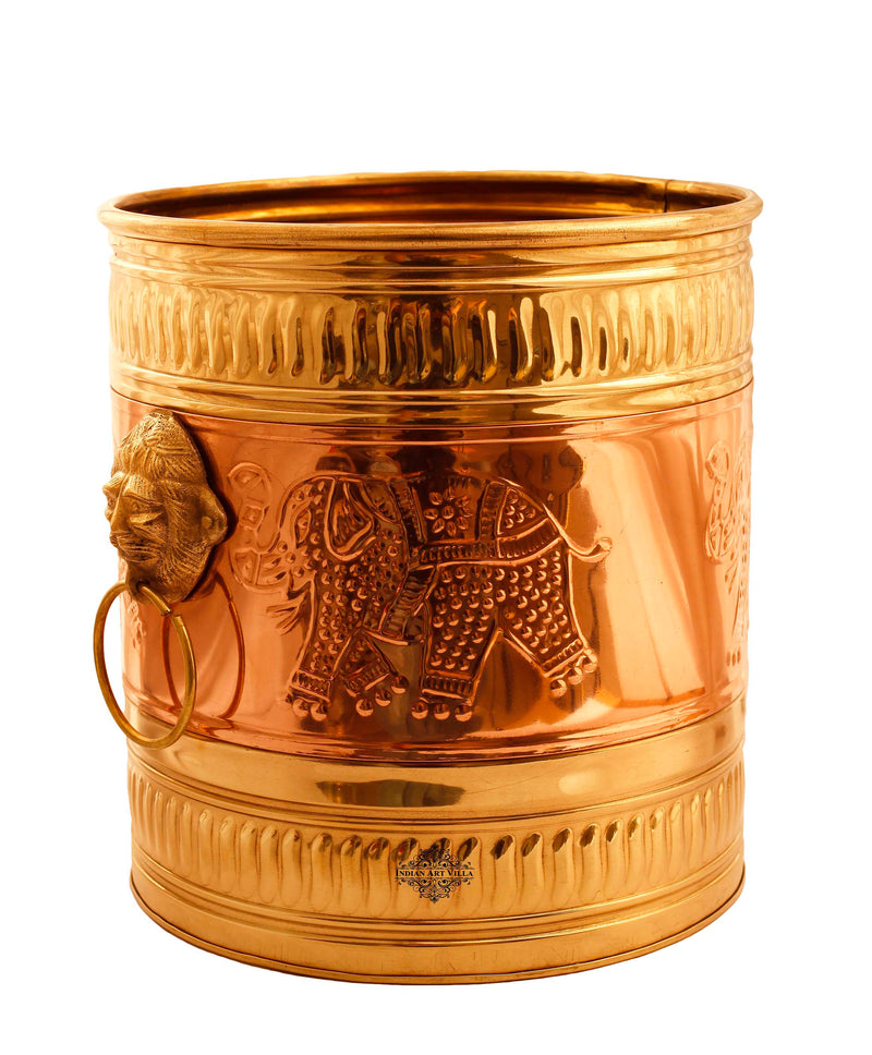 Handmade Pure Brass Planter Embossed With Handle- 25.40 cmX22.86 cm