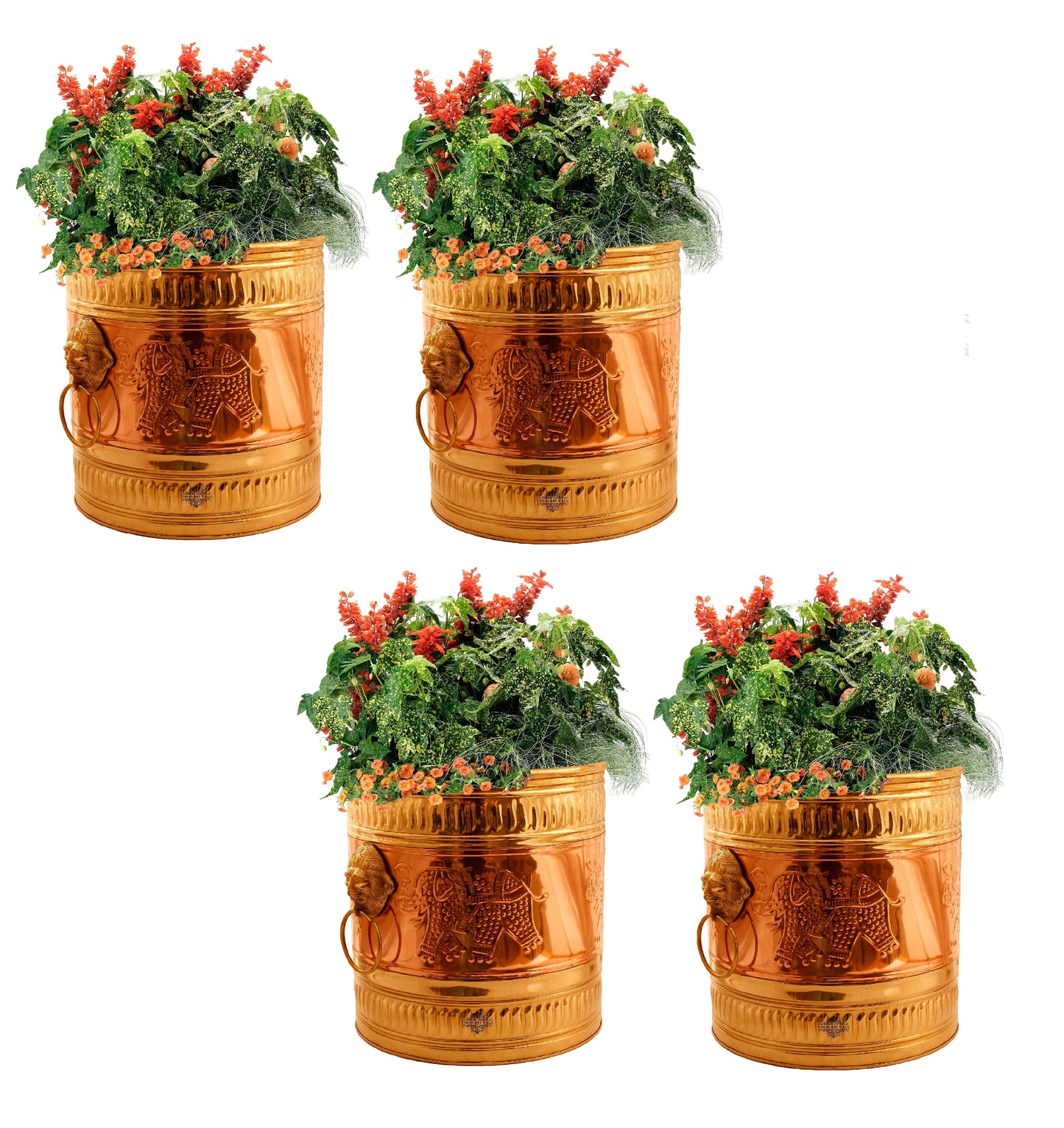 Brass Planter Embossed With Handle- 29.21 cmX33.02 cm