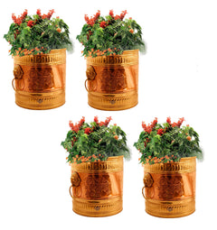 Brass Planter Embossed With Handle- 29.21 cmX33.02 cm