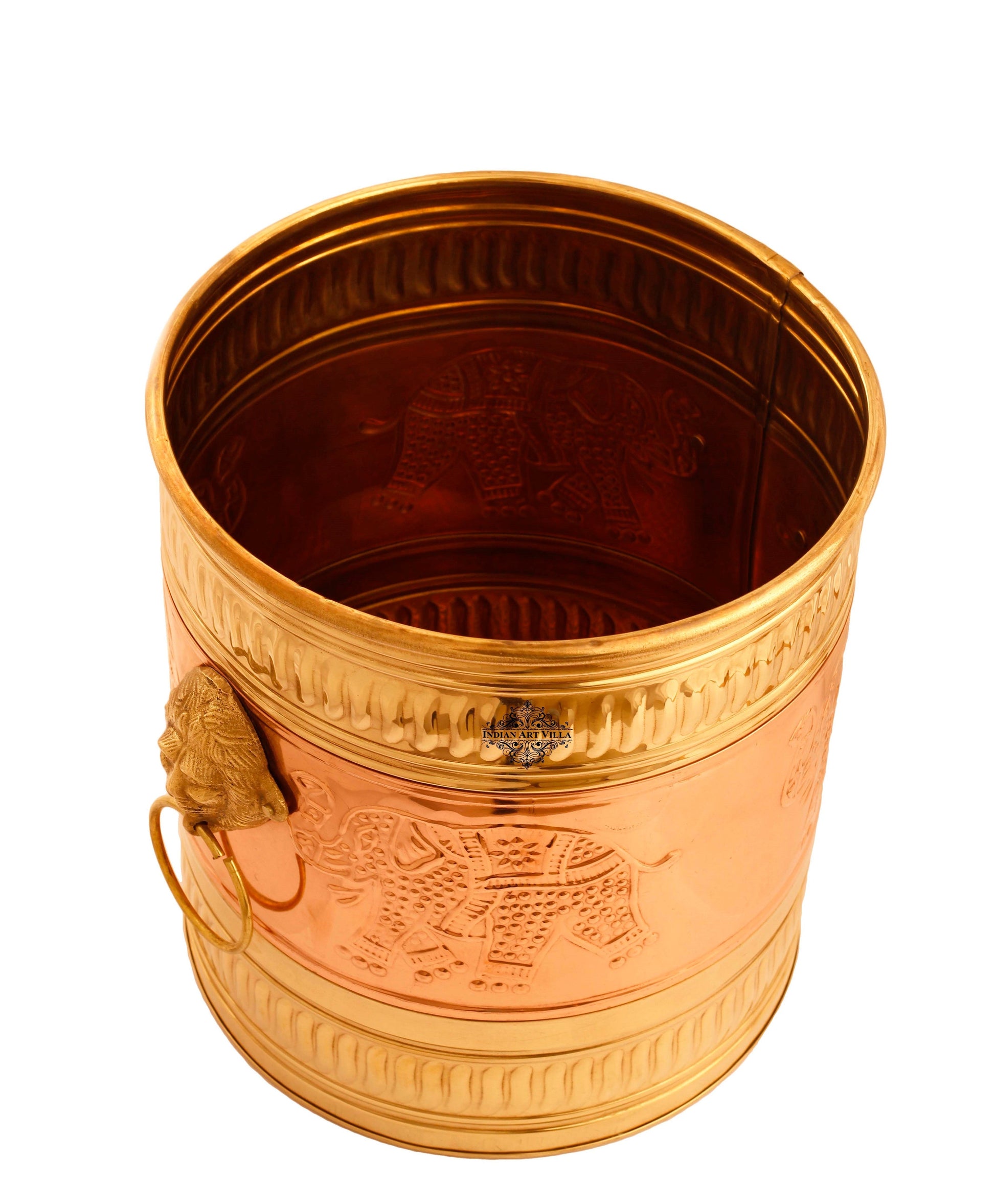 Brass Planter Embossed With Handle- 29.21 cmX33.02 cm
