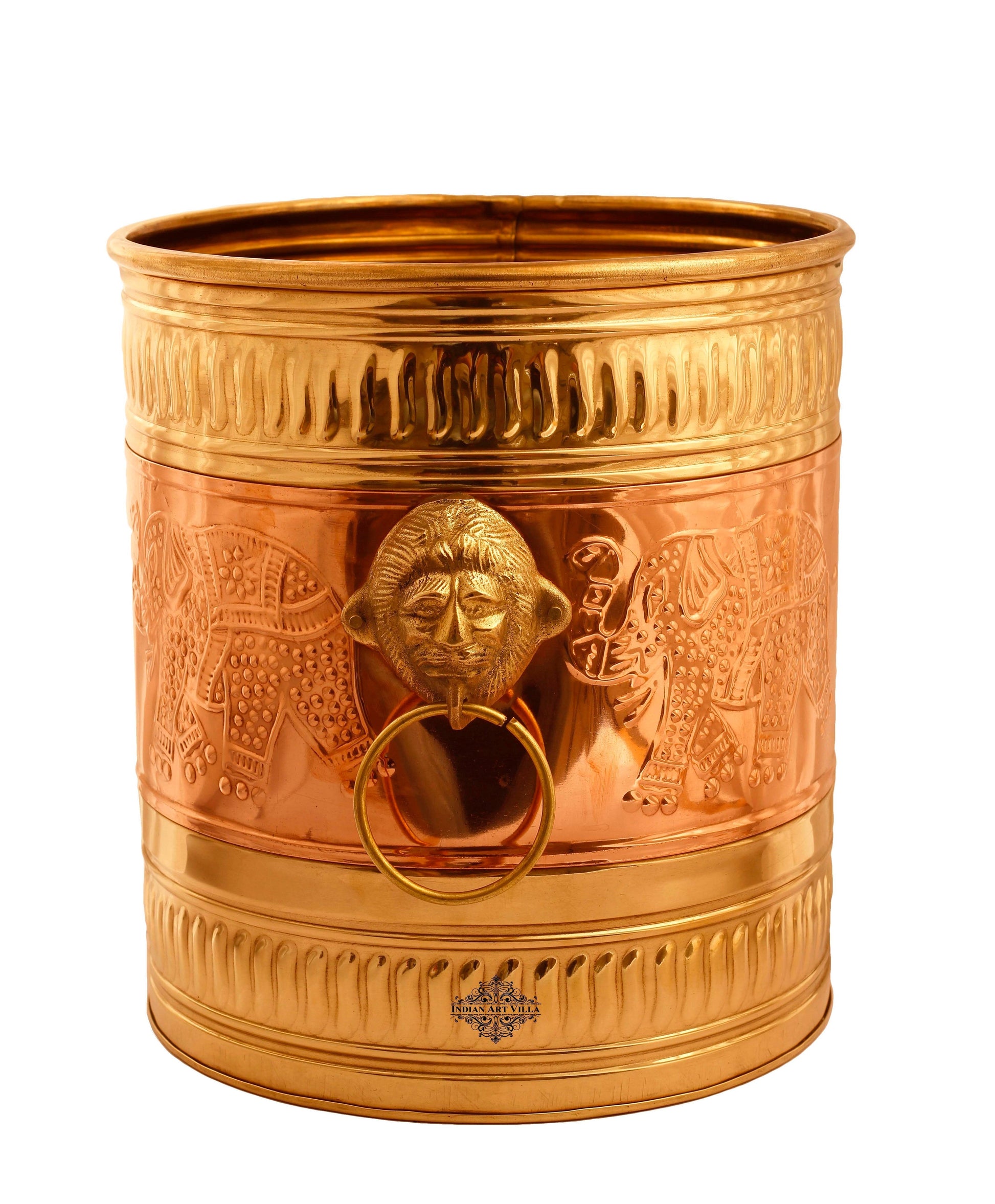 Brass Planter Embossed With Handle- 29.21 cmX33.02 cm