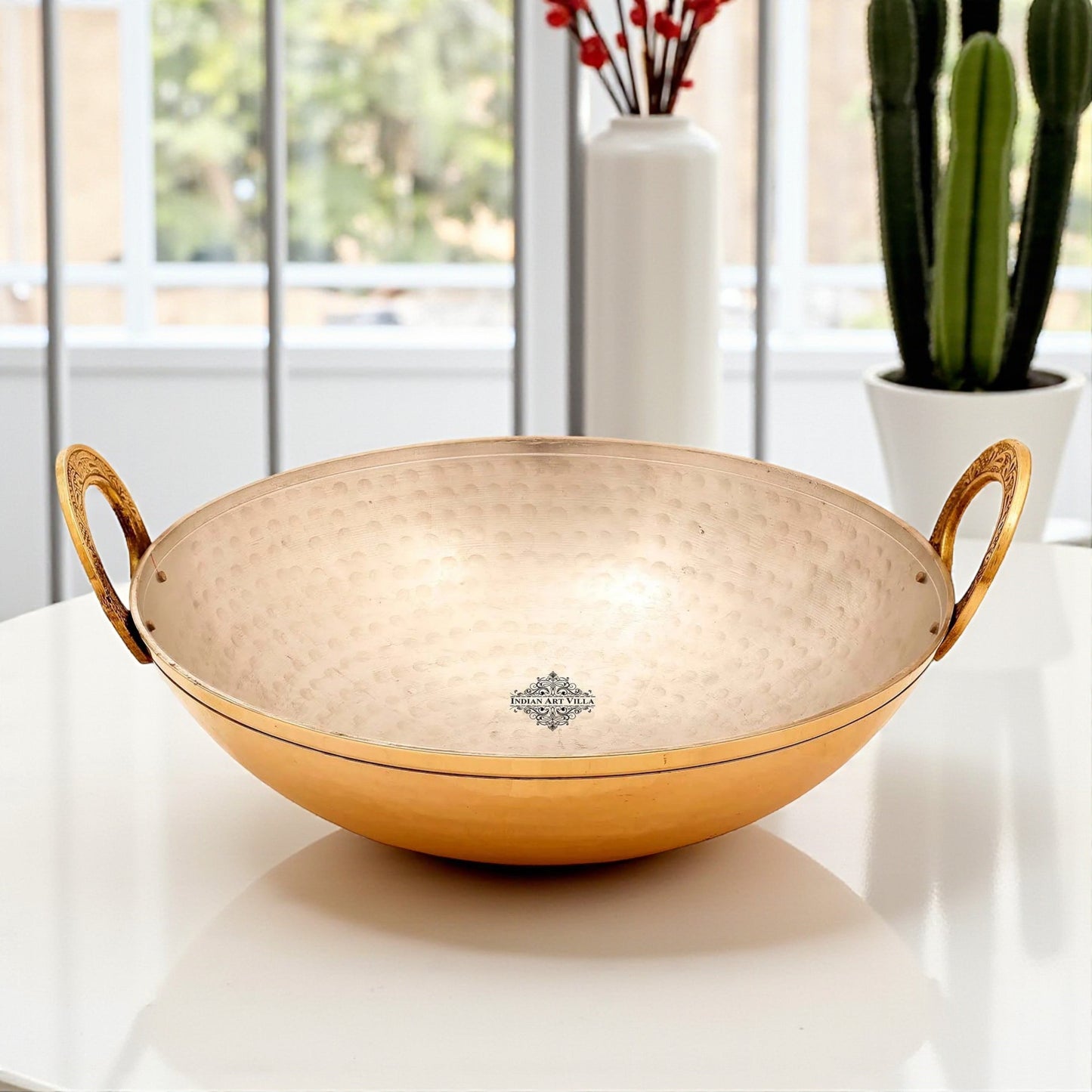 Pure Brass Kadai with Tin Lining and Hammered Style