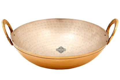 Pure Brass Kadai with Tin Lining and Hammered Style